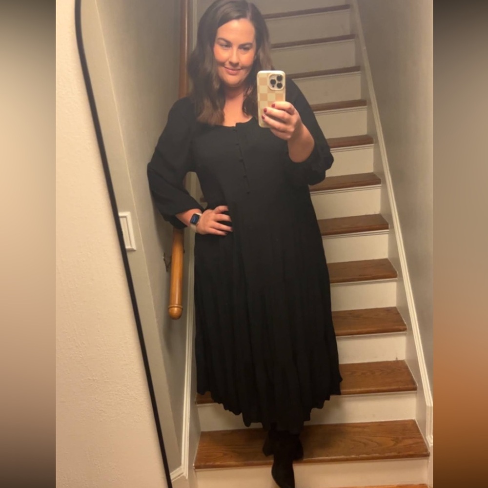 Black Long Sleeve Midi Dress - Classic Women's Dress